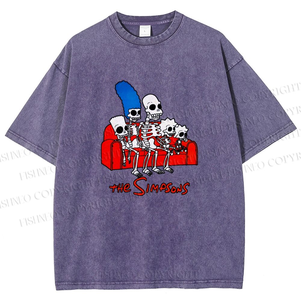 Unisex The Simpsons Skeleton Couch Gag Printed Washed Tee