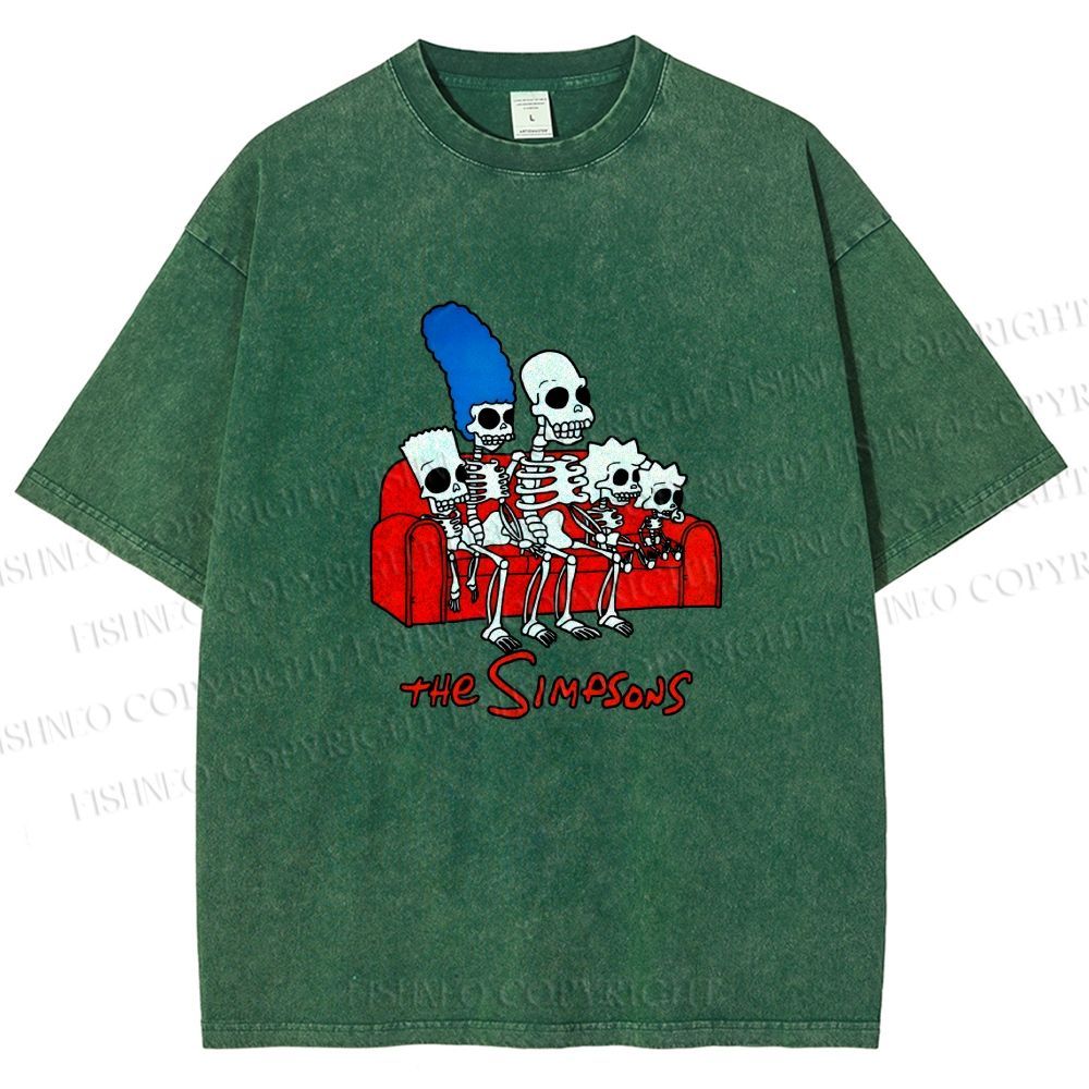 Unisex The Simpsons Skeleton Couch Gag Printed Washed Tee