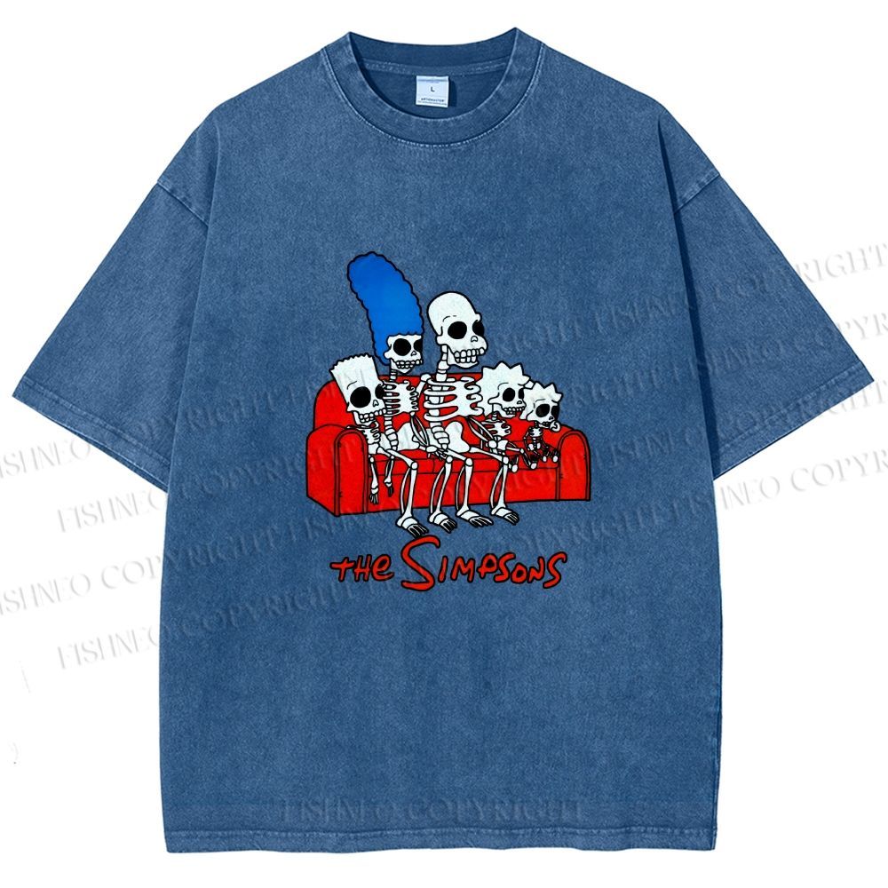 Unisex The Simpsons Skeleton Couch Gag Printed Washed Tee