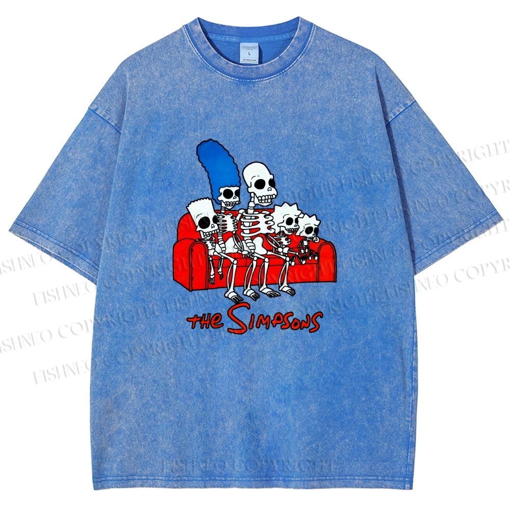 Unisex The Simpsons Skeleton Couch Gag Printed Washed Tee