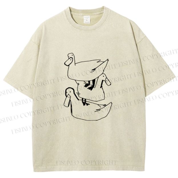 Unisex Funny Ducks Jenga Printed Washed Tee