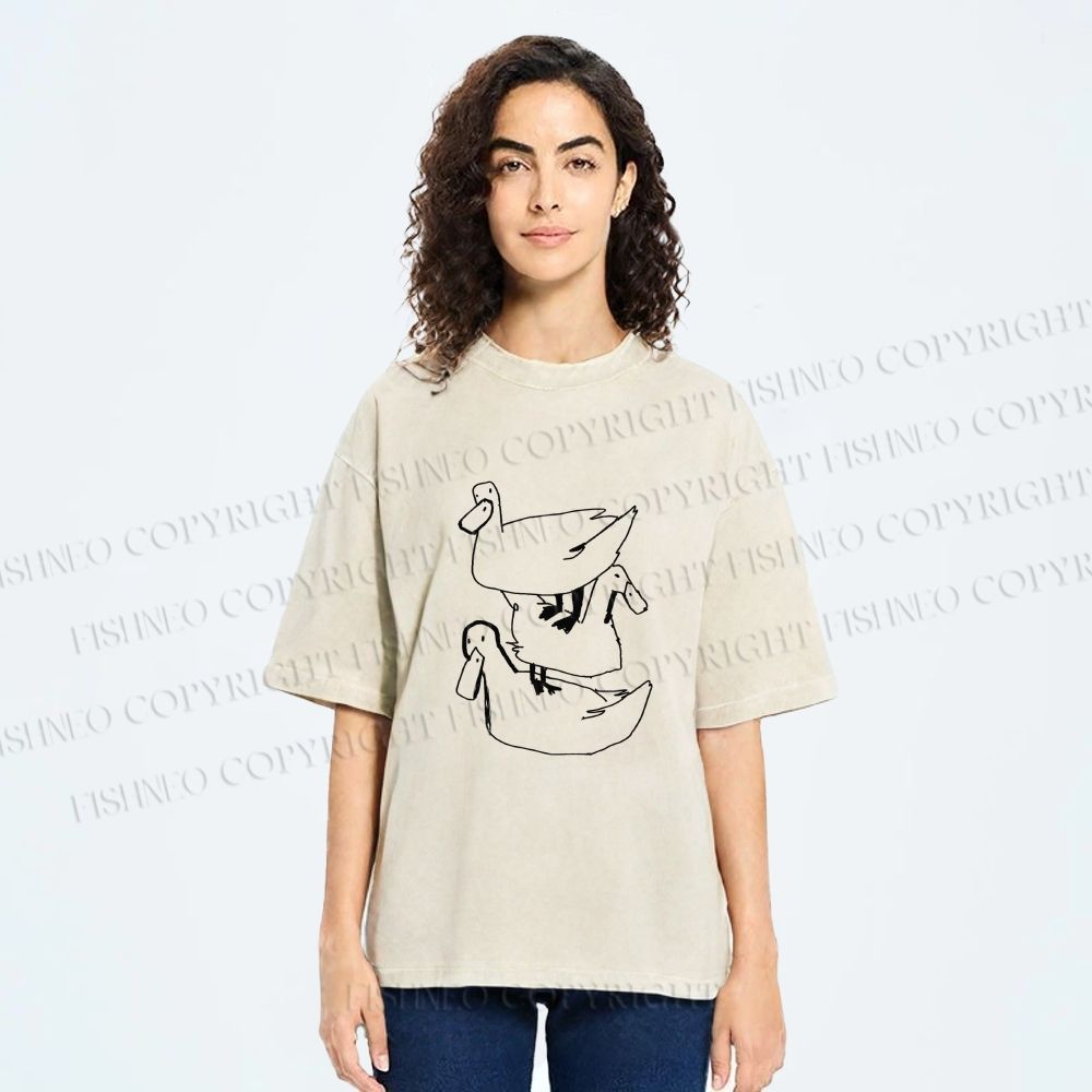 Unisex Funny Ducks Jenga Printed Washed Tee