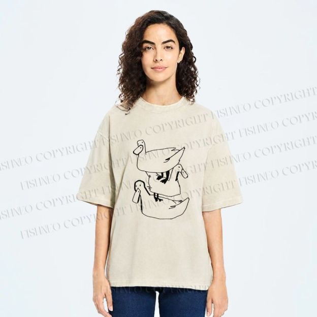 Unisex Funny Ducks Jenga Printed Washed Tee