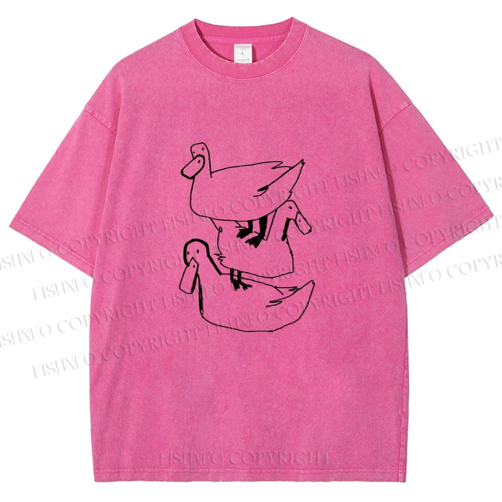 Unisex Funny Ducks Jenga Printed Washed Tee