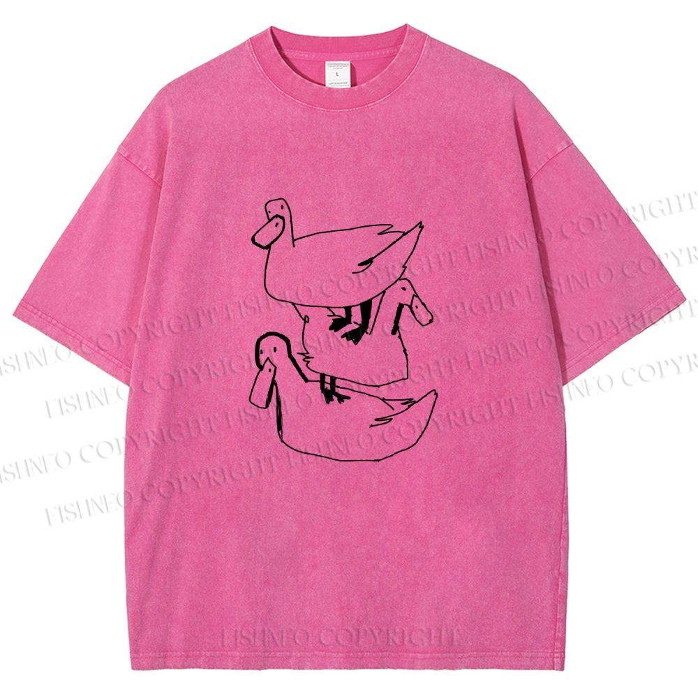 Unisex Funny Ducks Jenga Printed Washed Tee