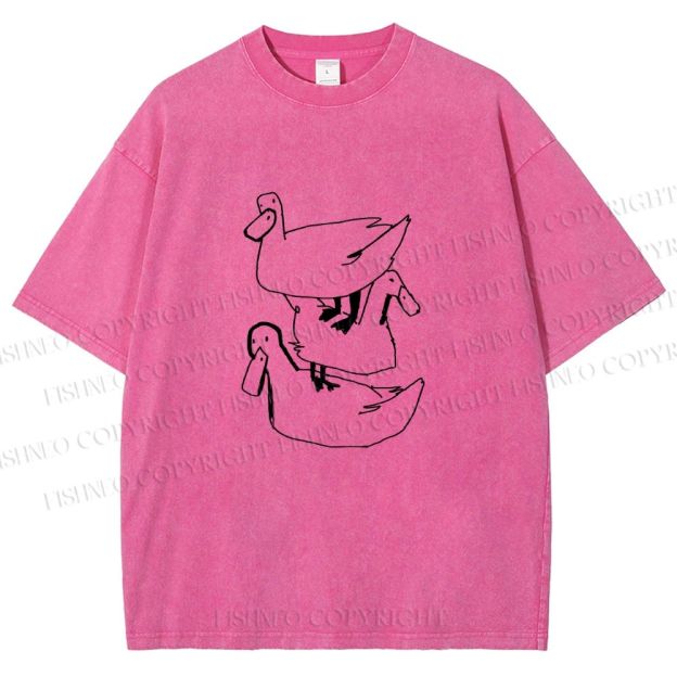 Unisex Funny Ducks Jenga Printed Washed Tee