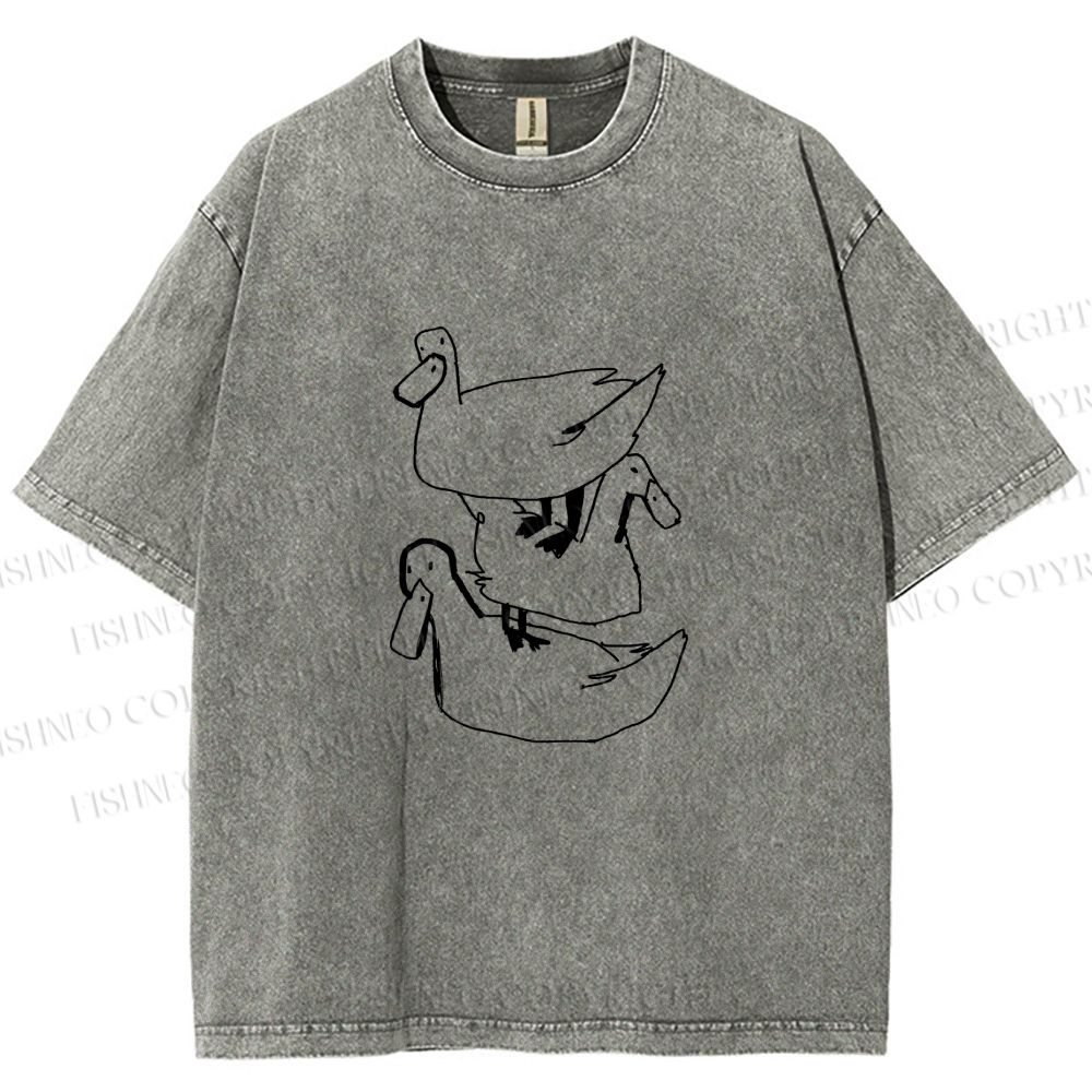 Unisex Funny Ducks Jenga Printed Washed Tee