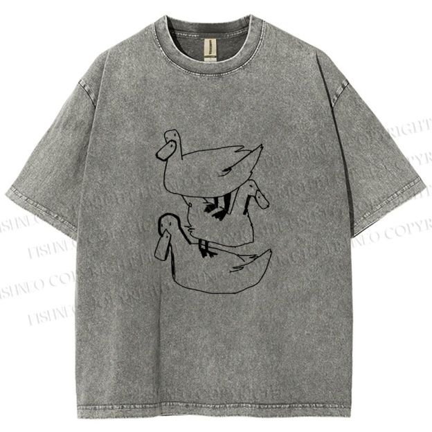 Unisex Funny Ducks Jenga Printed Washed Tee