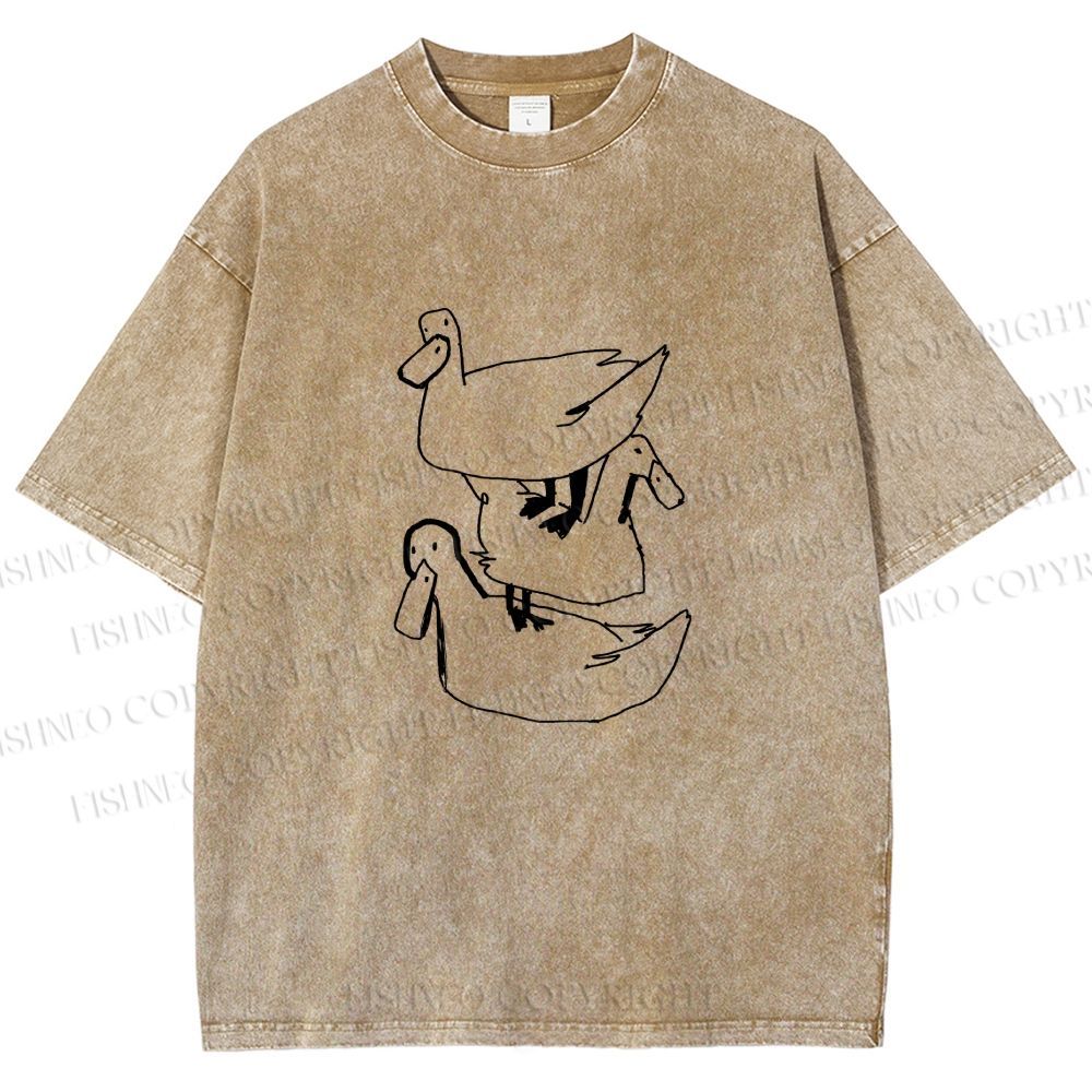 Unisex Funny Ducks Jenga Printed Washed Tee