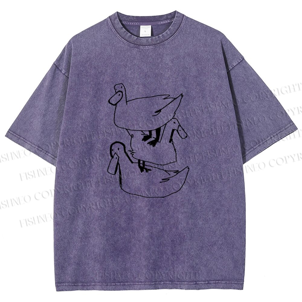 Unisex Funny Ducks Jenga Printed Washed Tee