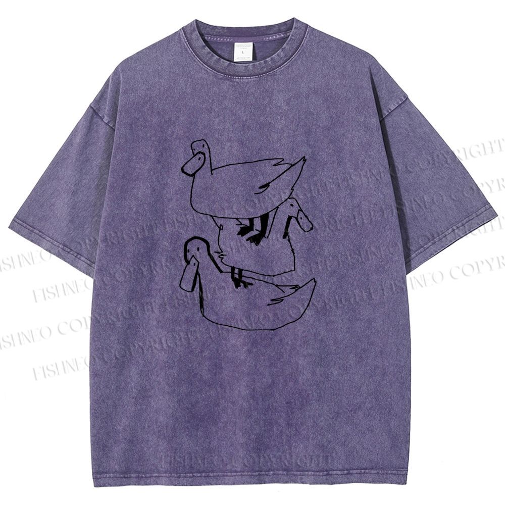 Unisex Funny Ducks Jenga Printed Washed Tee