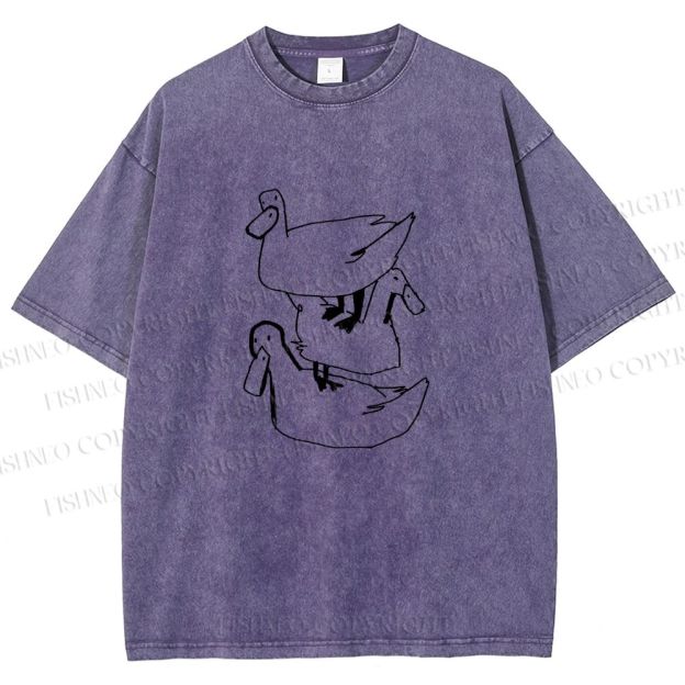 Unisex Funny Ducks Jenga Printed Washed Tee