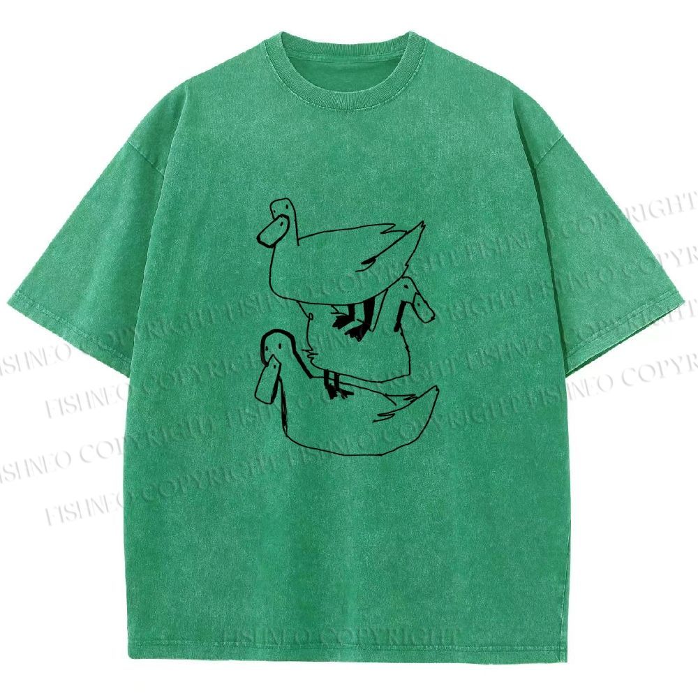 Unisex Funny Ducks Jenga Printed Washed Tee