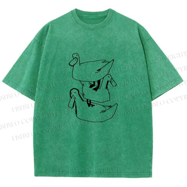Unisex Funny Ducks Jenga Printed Washed Tee