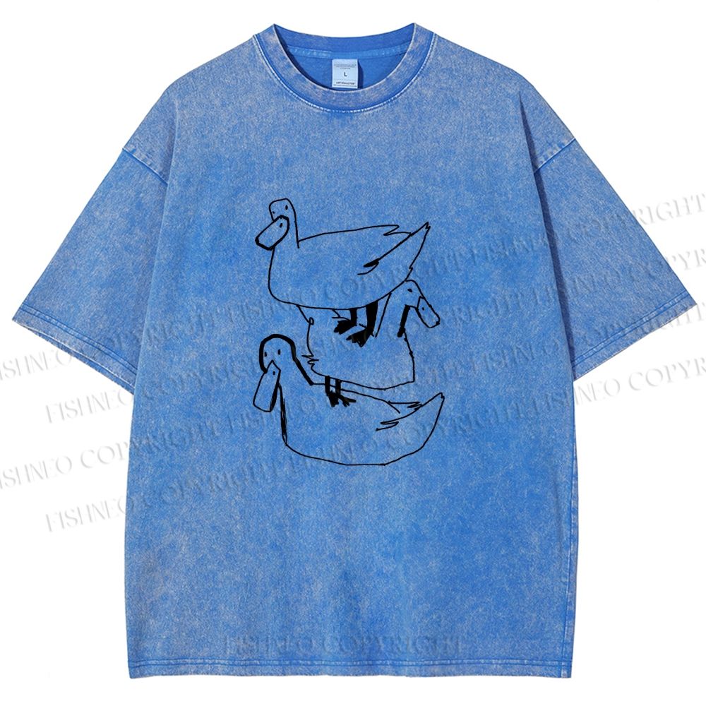 Unisex Funny Ducks Jenga Printed Washed Tee