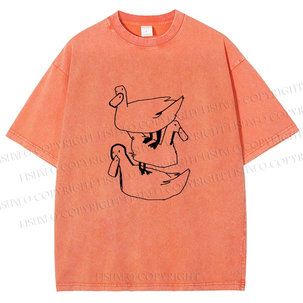 Unisex Funny Ducks Jenga Printed Washed Tee