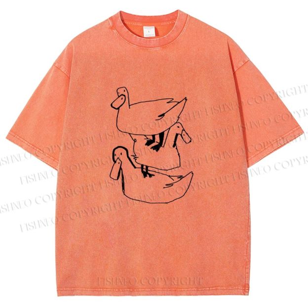 Unisex Funny Ducks Jenga Printed Washed Tee