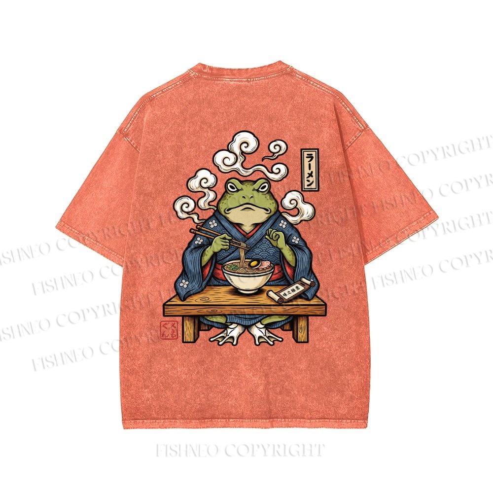 Unisex Ramen Frog Printed Washed Tee