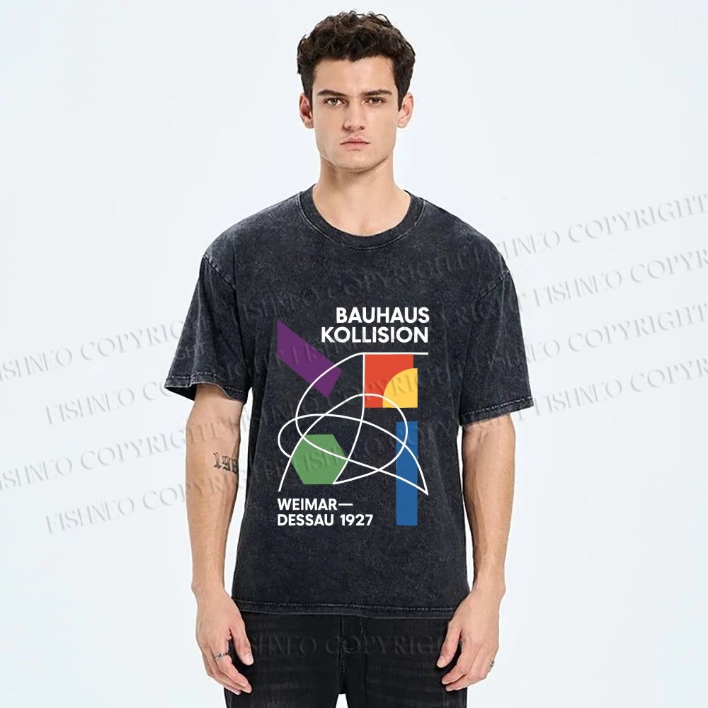 Unisex Bauhaus Geometric Printed Washed Tee