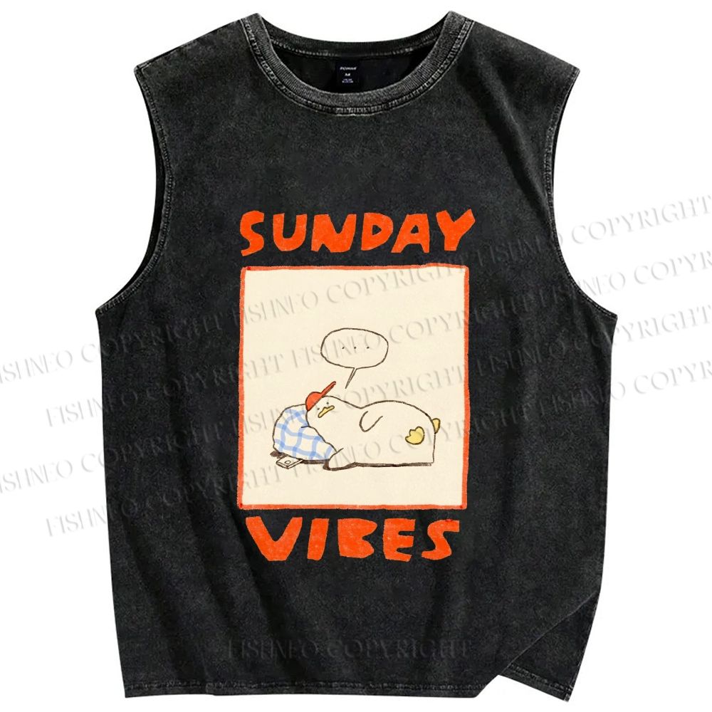 Unisex Chubby Duck in Sunday Vibes Printed Washed Tank Top