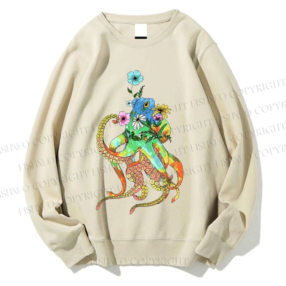 Unisex Flower Octopus Printed Sweatshirt