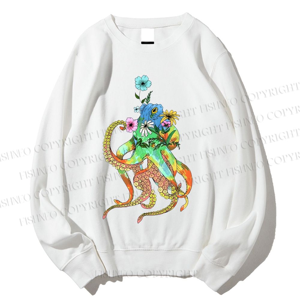 Unisex Flower Octopus Printed Sweatshirt