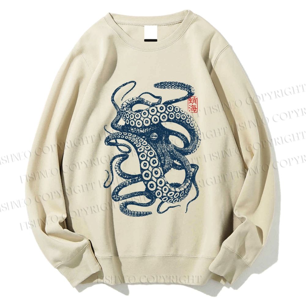 Unisex Vintage Octopus Printed Sweatshirt