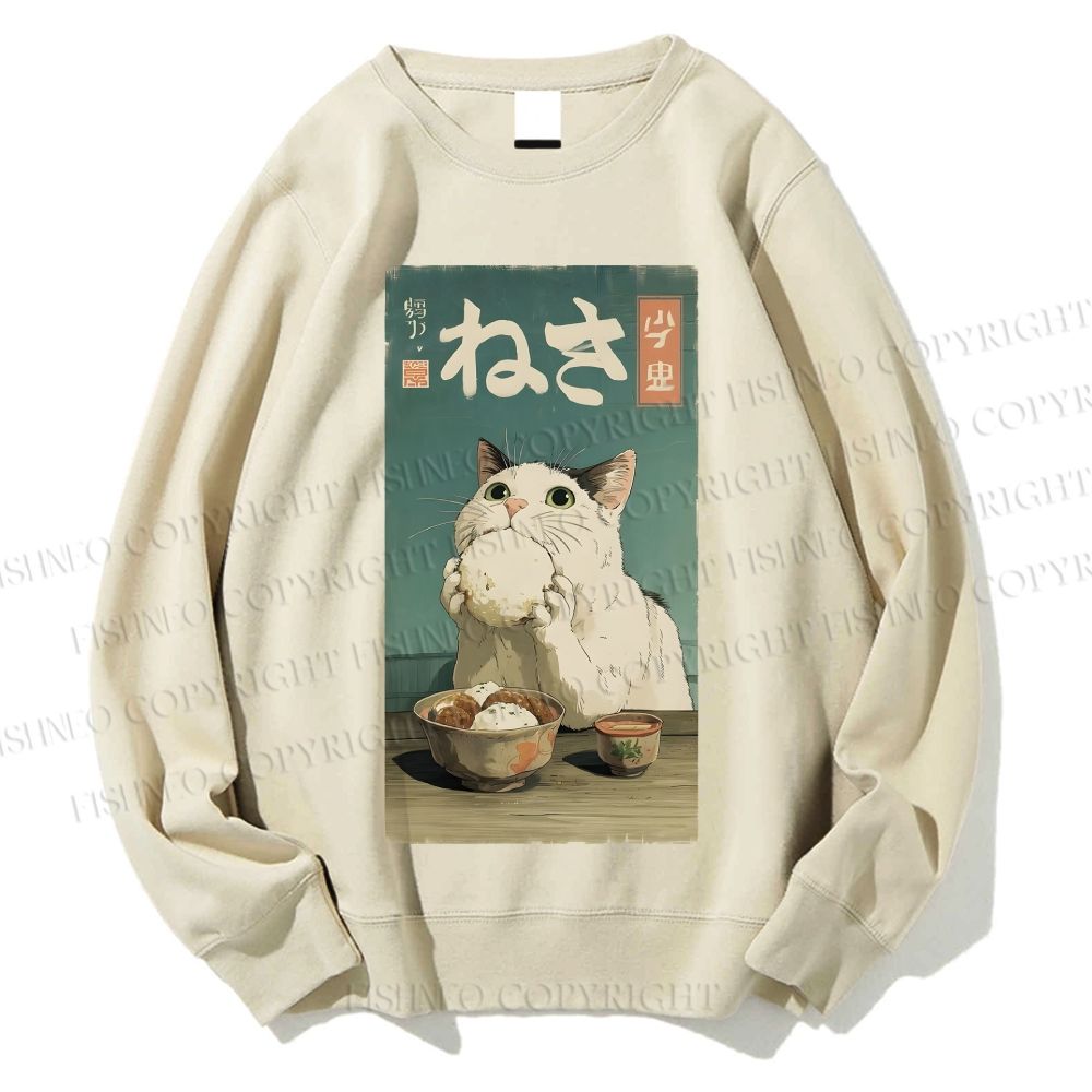 Unisex Japan Cat Rice Ball Printed Sweatshirt