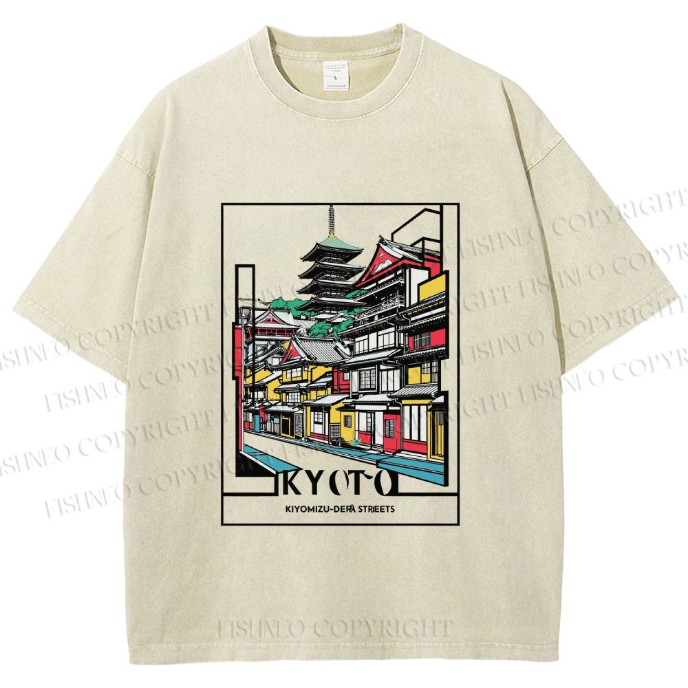 Unisex Kyoto Japan Printed Washed Tee