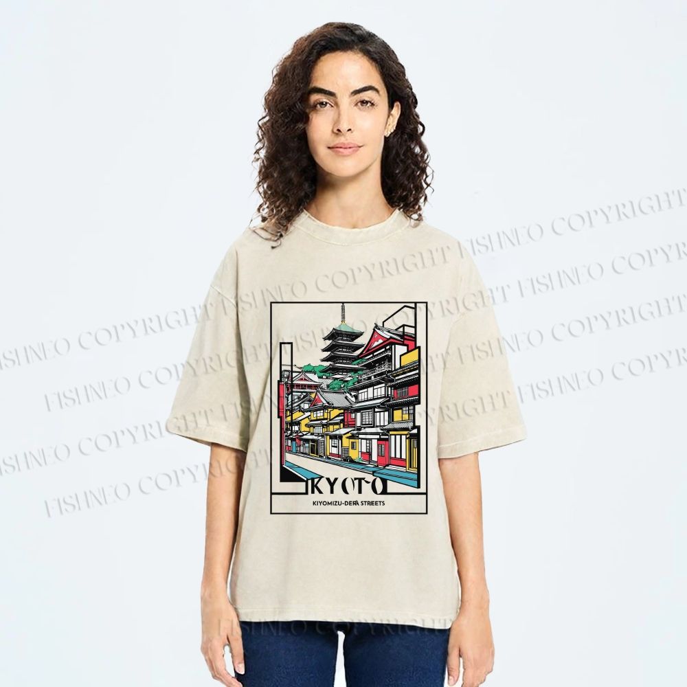 Unisex Kyoto Japan Printed Washed Tee
