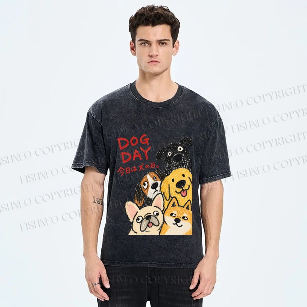 Unisex Dog Day Printed Washed Tee