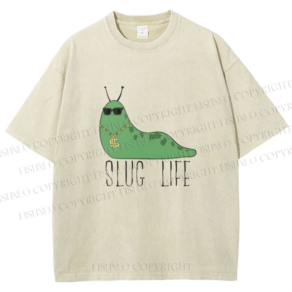 Unisex Chic Worm in Slug Life Printed Washed Tee