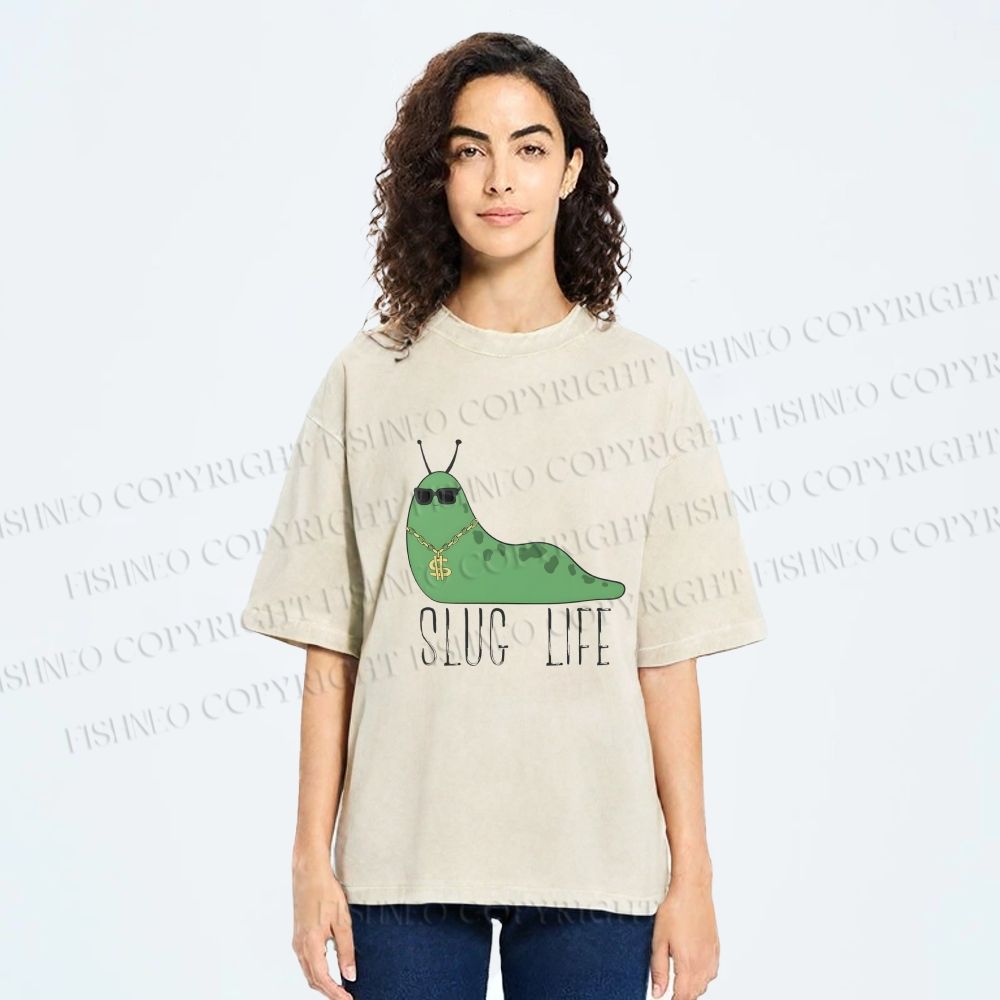 Unisex Chic Worm in Slug Life Printed Washed Tee