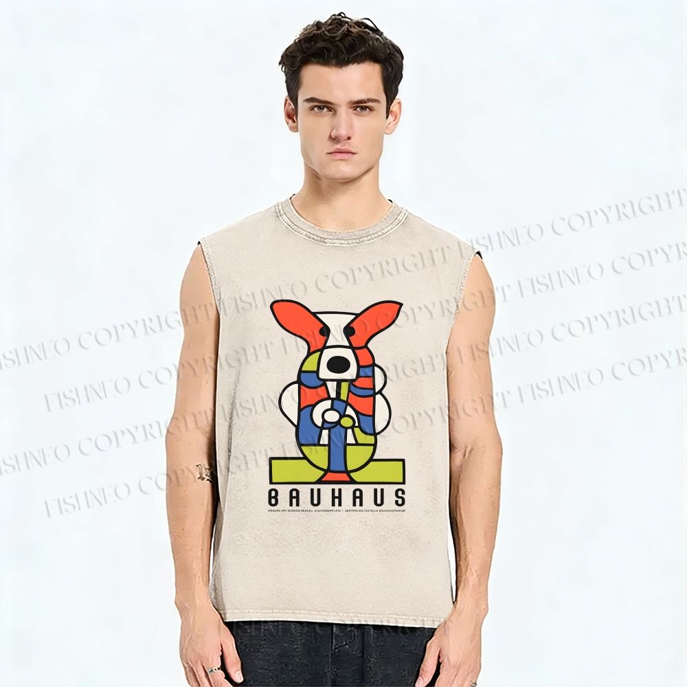 Unisex Bauhaus Corgi Printed Washed Tank Top