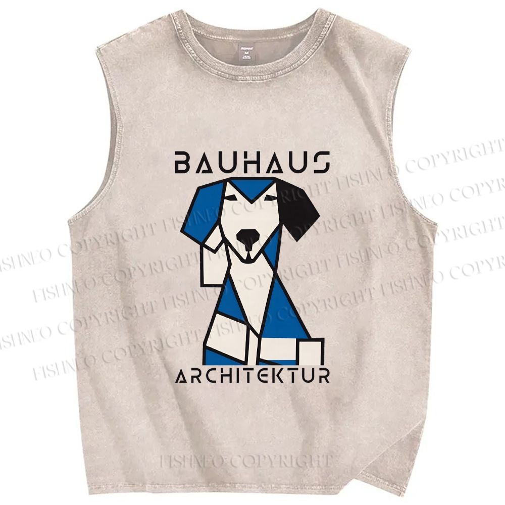 Unisex Bauhaus Blue Dog Printed Washed Tank Top