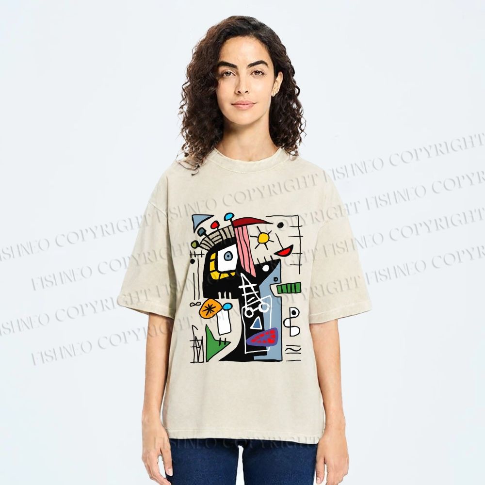 Unisex Franck Vidal Geometric Weird Dude With Tongue Printed Washed Tee