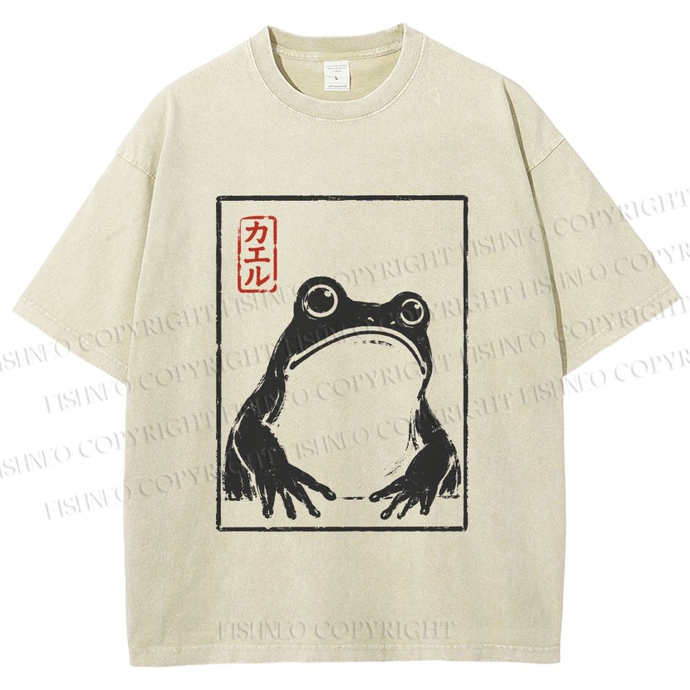 Unisex Vintage Frog Printed Washed Tee