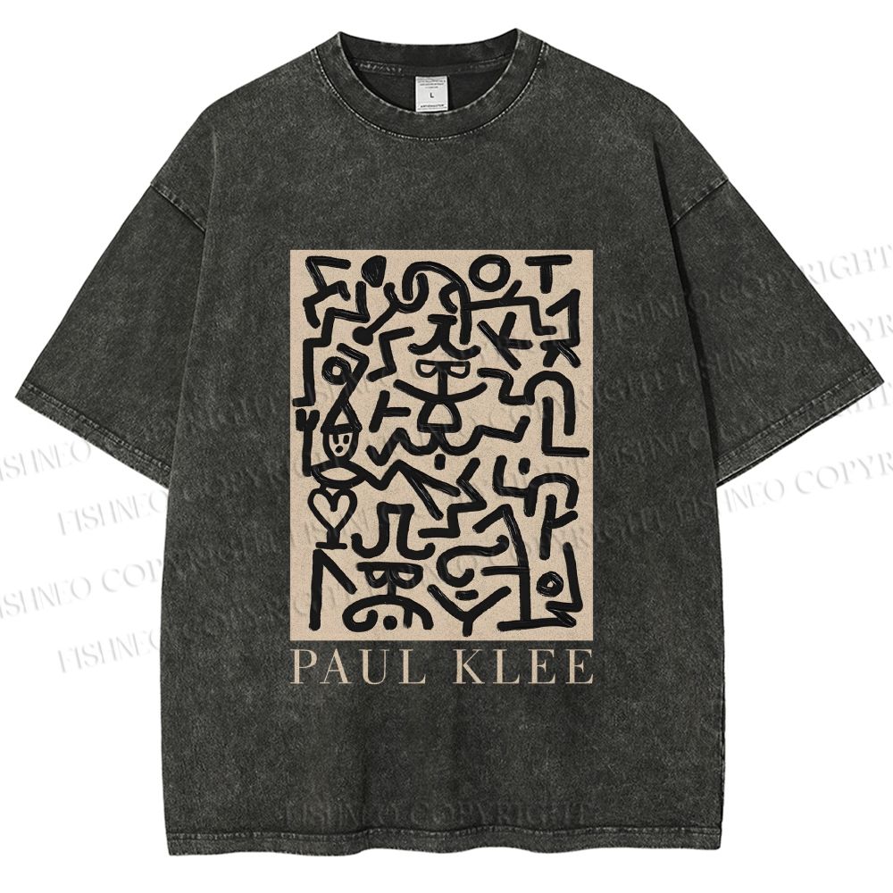 Unisex Paul Klee Line Graffiti Printed Washed Tee