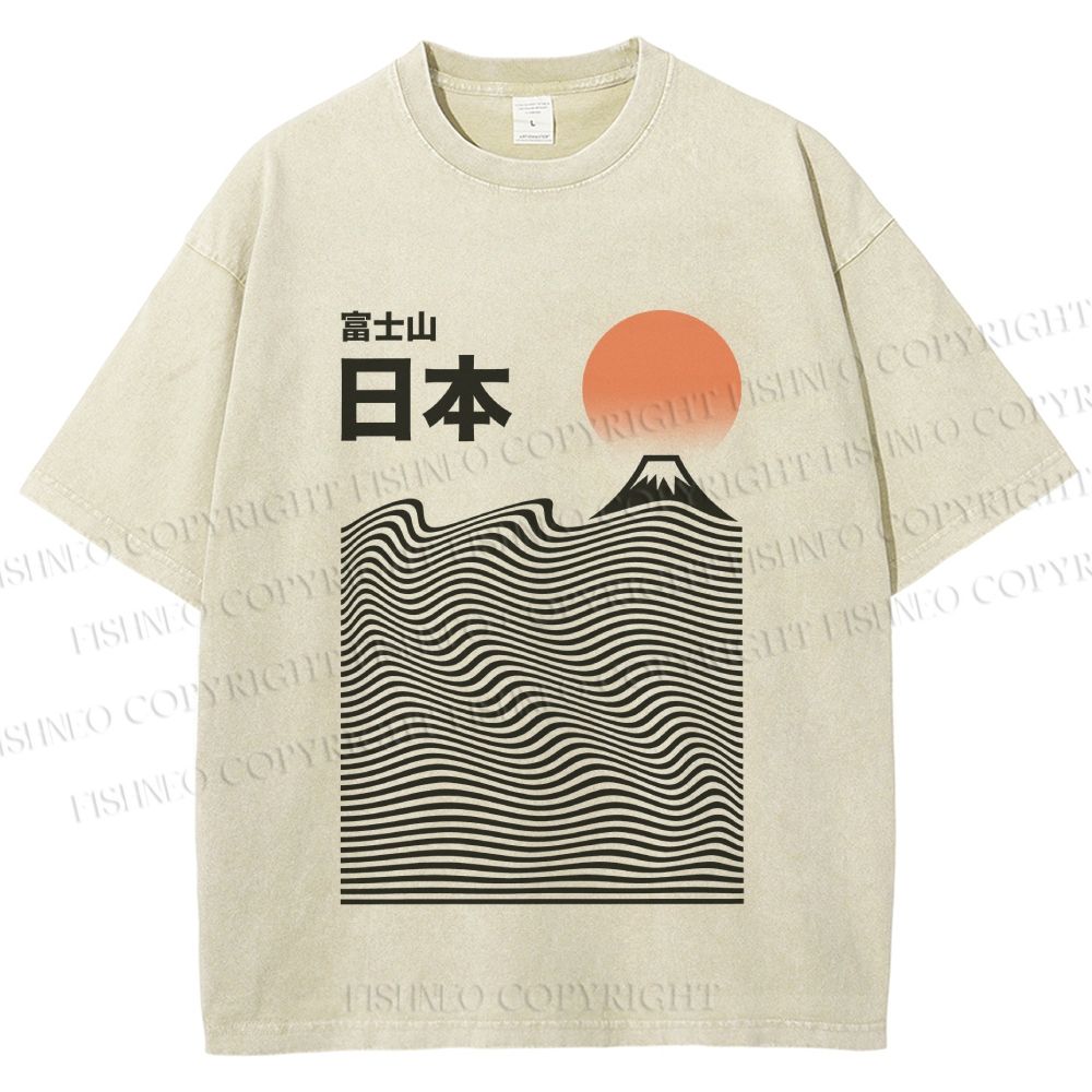 Unisex Mount Fuji Printed Washed Tee