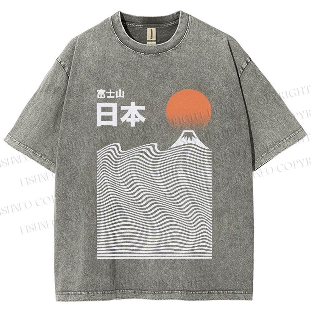 Unisex Mount Fuji Printed Washed Tee