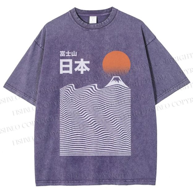Unisex Mount Fuji Printed Washed Tee