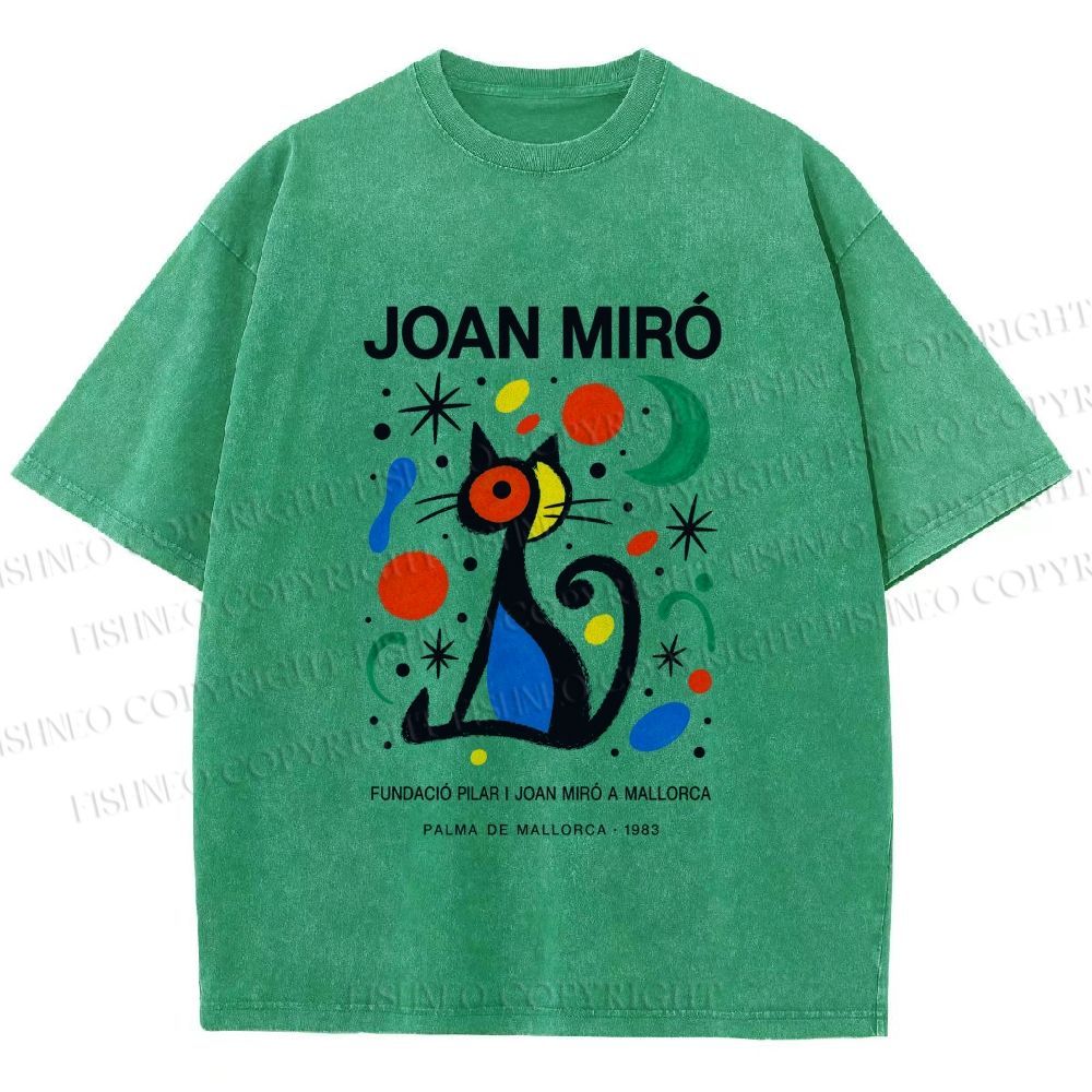 Unisex Joan Miró Style Cat Printed Washed Tee