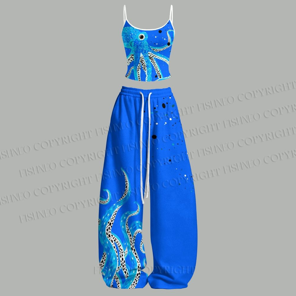 Blue Octopus Top & Elasticated Trousers Two-Piece Set
