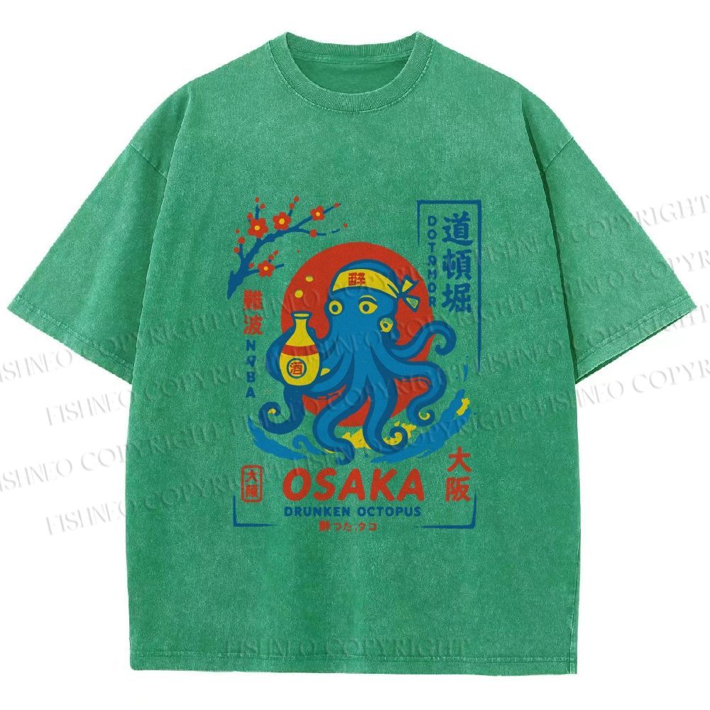 Unisex Octopus Osaka Japan Printed Washed Tee