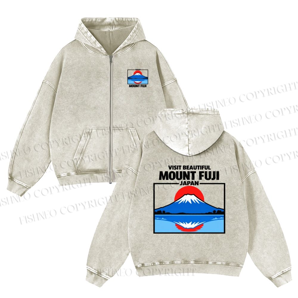 Mount Fuji Garment-washed zip-up hoodie