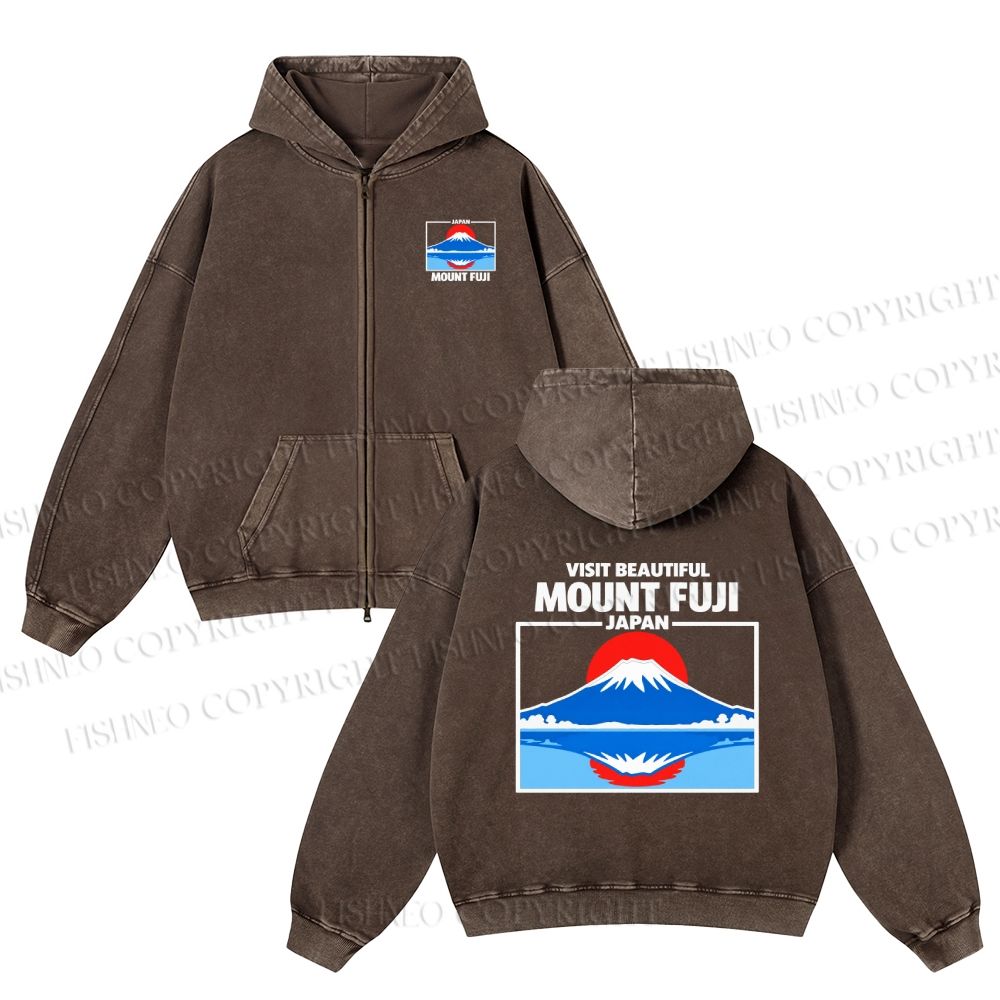 Mount Fuji Garment-washed zip-up hoodie