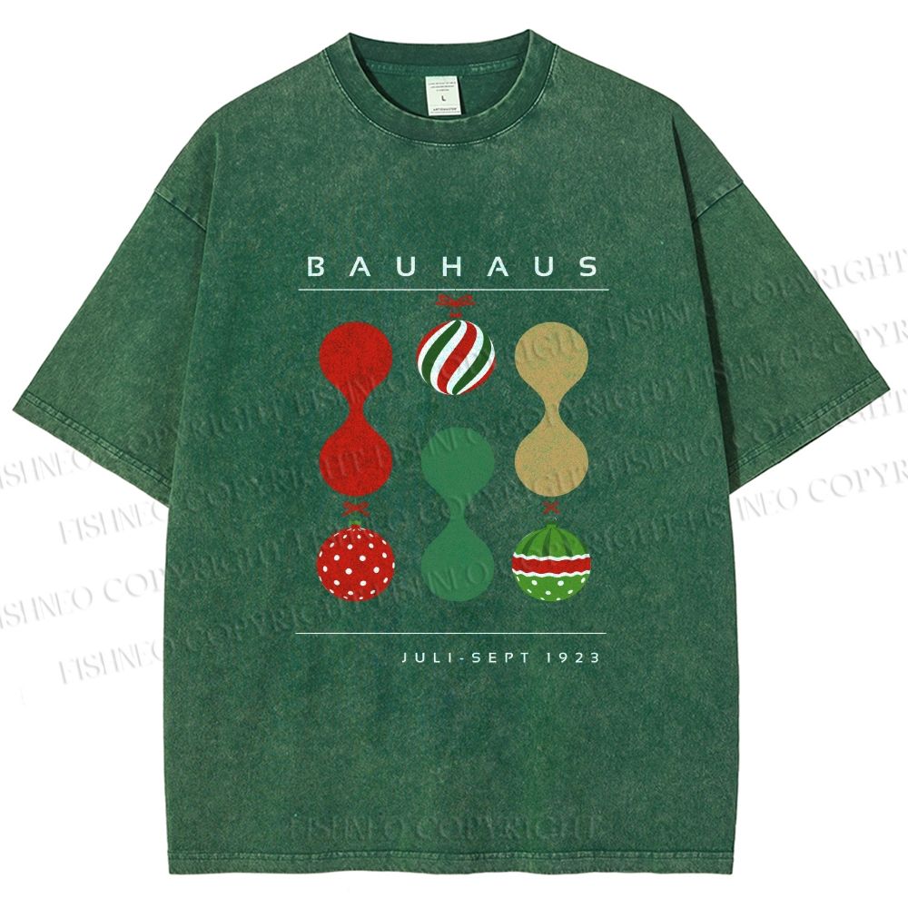 Unisex Bauhaus Christmas Baubles Printed Washed Tee