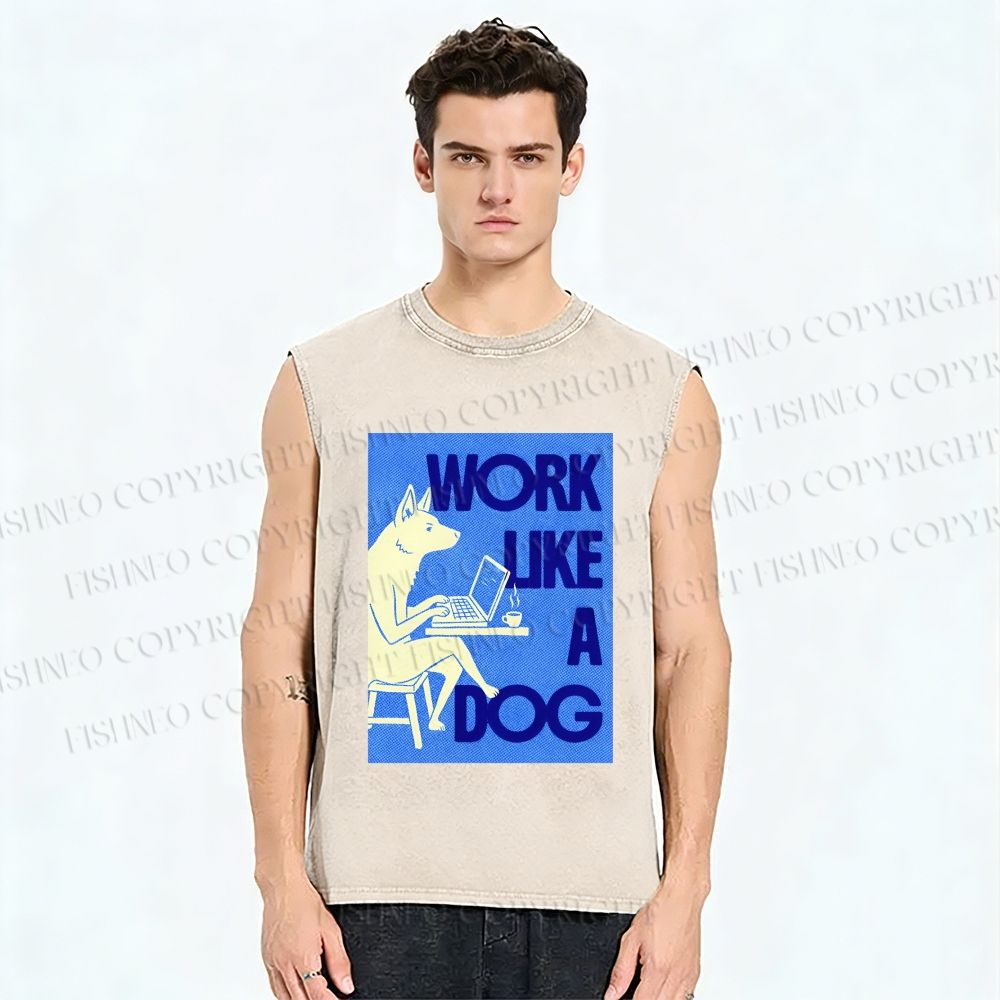 Unisex Work Like a Dog Printed Washed Tank Top