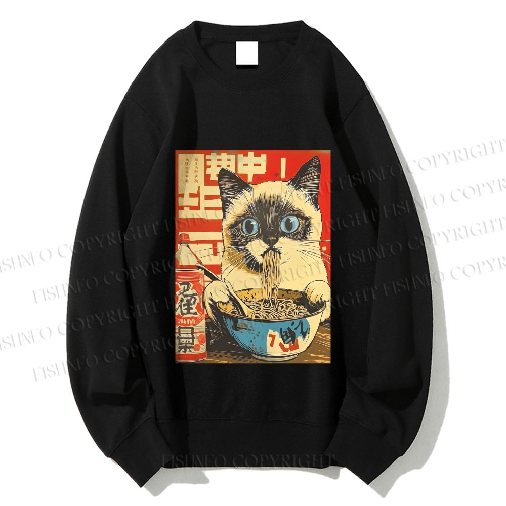 Unisex Ramen Cat Printed Sweatshirt