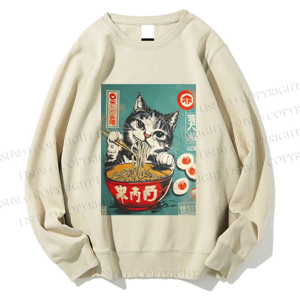 Unisex Ramen Cat Printed Sweatshirt
